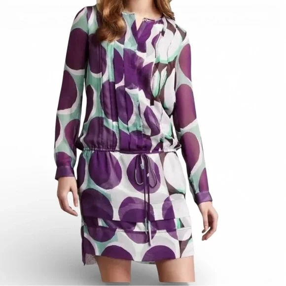 Diane Von Furstenberg Silk Mini Dress Purple Mint Retro Dot Drop Waist Size 8 - Picture 16 of 16